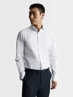 Blue Dash Pinstripe Plain Weave Slim Fit Single Cuff Cutaway Collar Shirt
