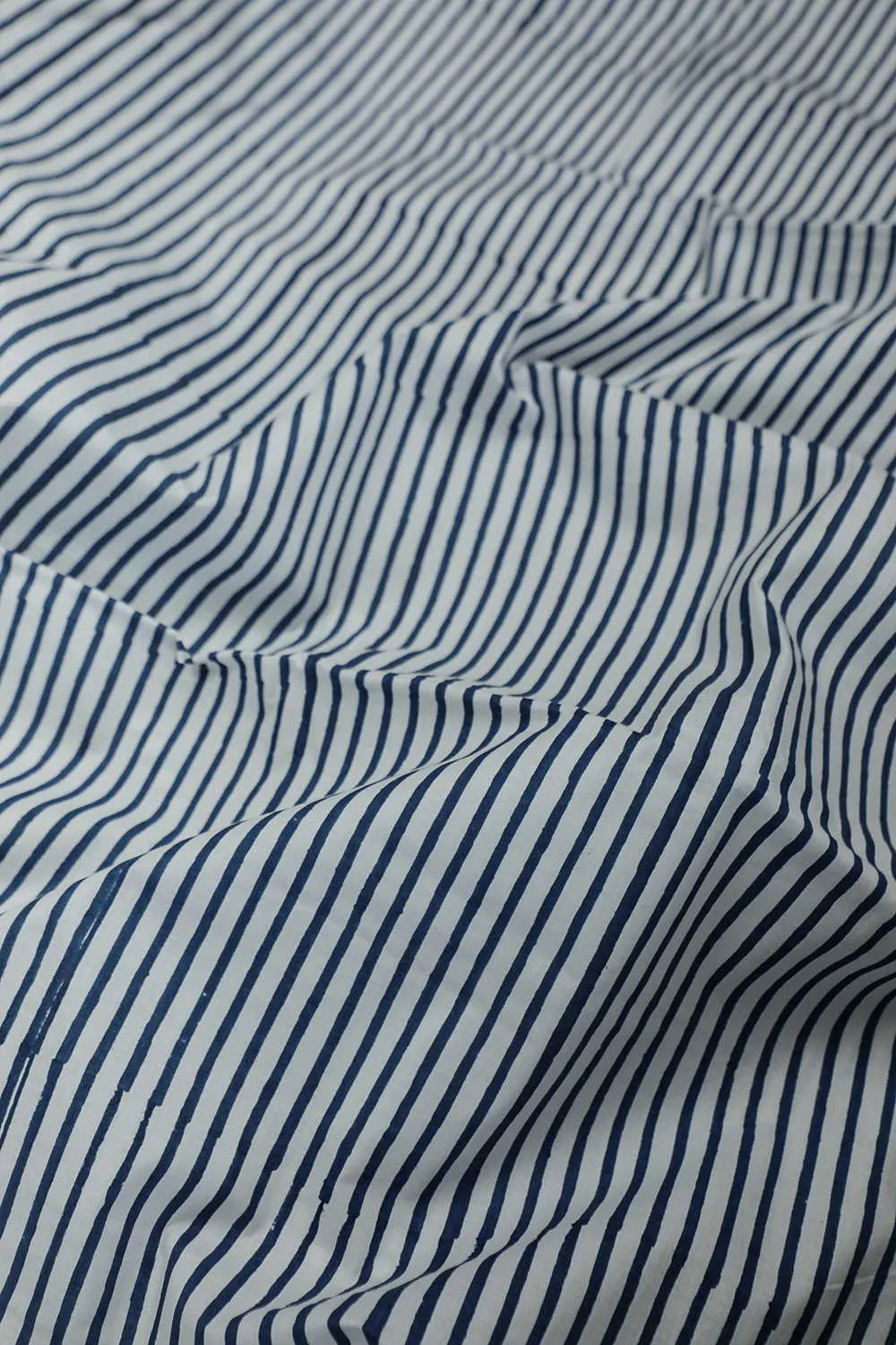 Blue Stripes on Cream Sanganeri Cotton Fabric - 1.4m