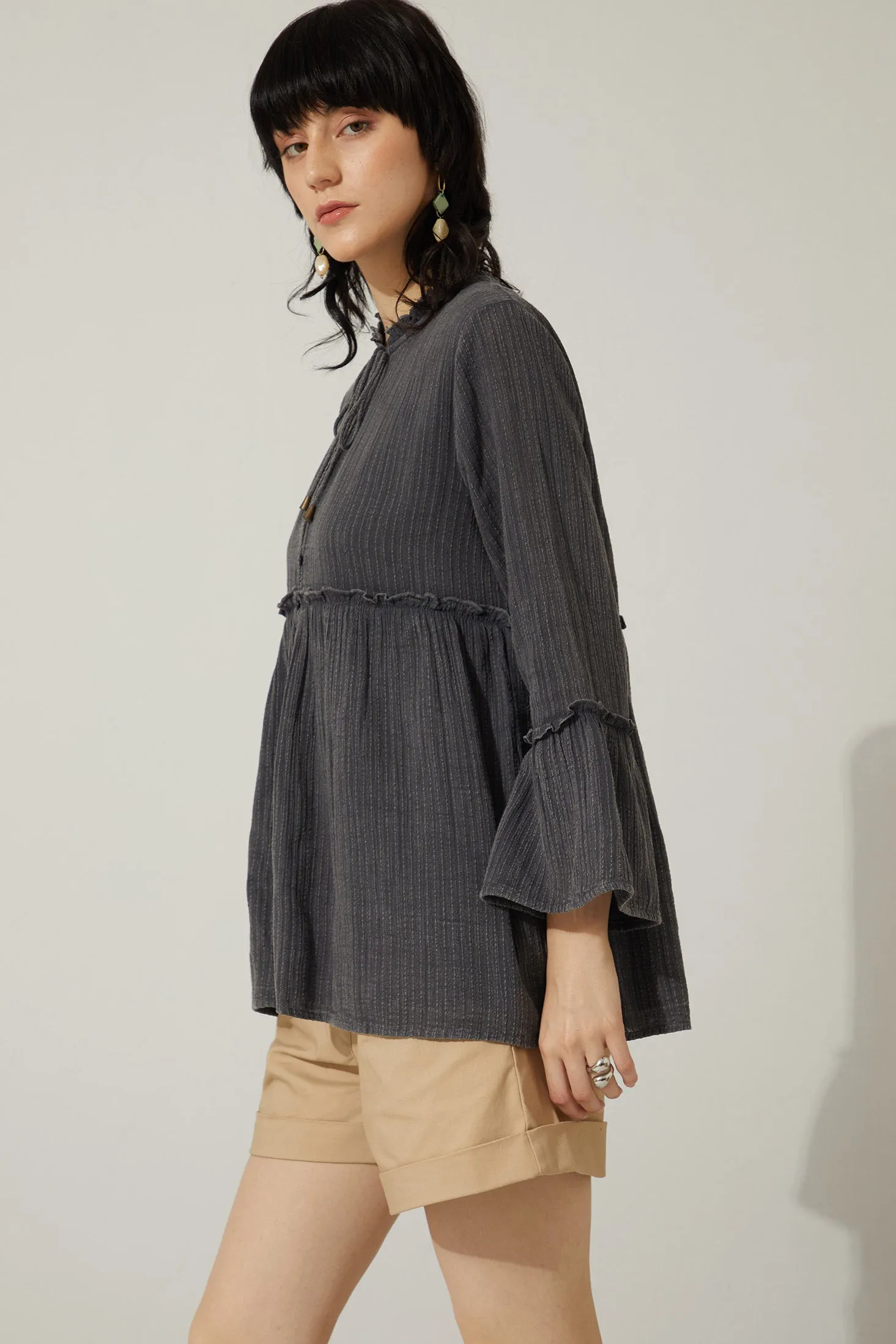 Bohera  Kimmee Flared Sleeve Babydoll Denim Wash Top