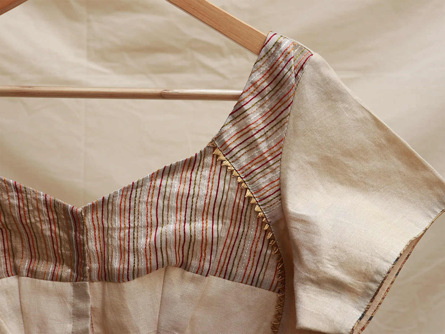 Cream, Tissue, Hand embroidery blouse