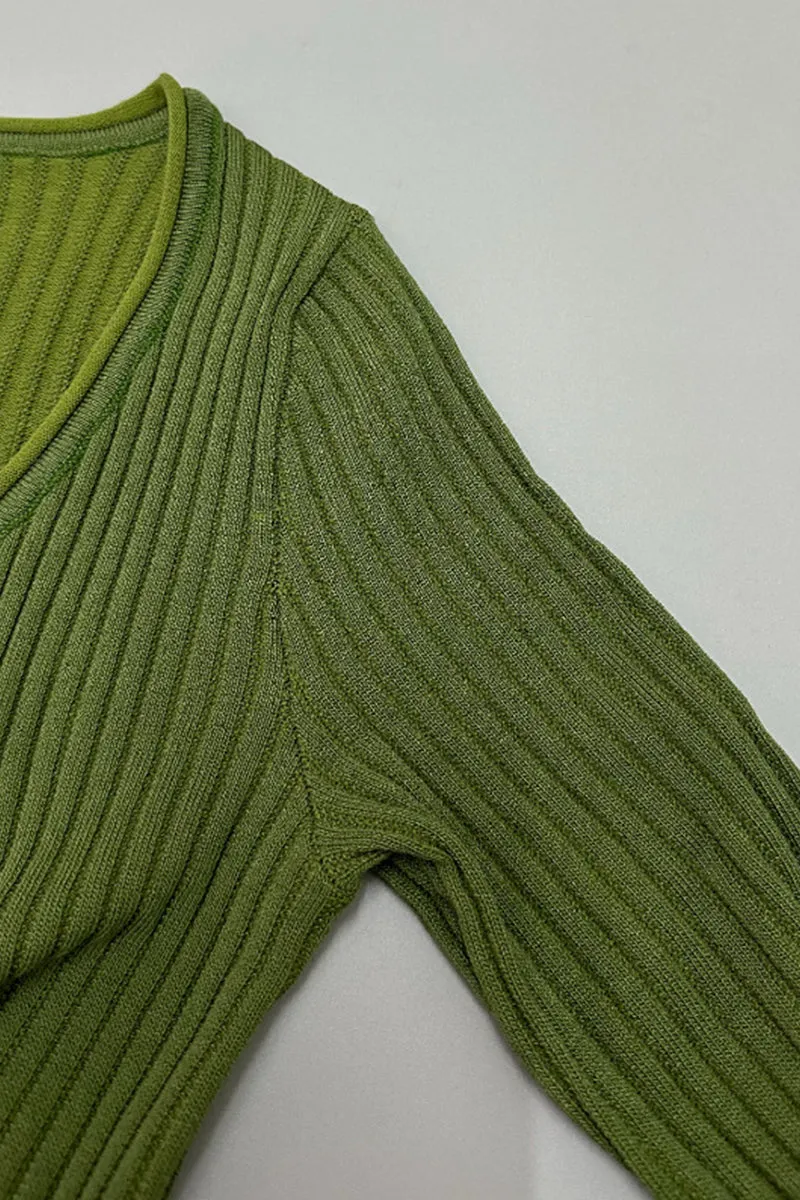 Green Tie Front Knit Crop Cardigan