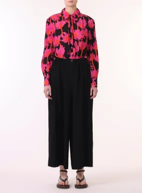 LS PRINTED CHIFFON BLOUSE W SELF TIE