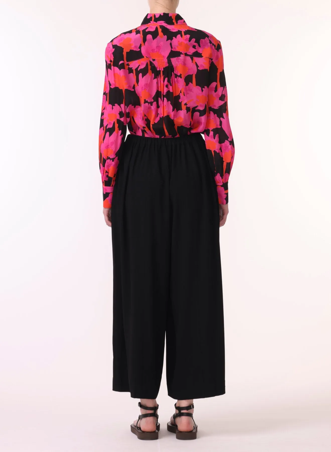 LS PRINTED CHIFFON BLOUSE W SELF TIE