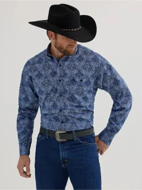 Men's Wrangler George Strait Blue Paisley Print Button Down Shirt