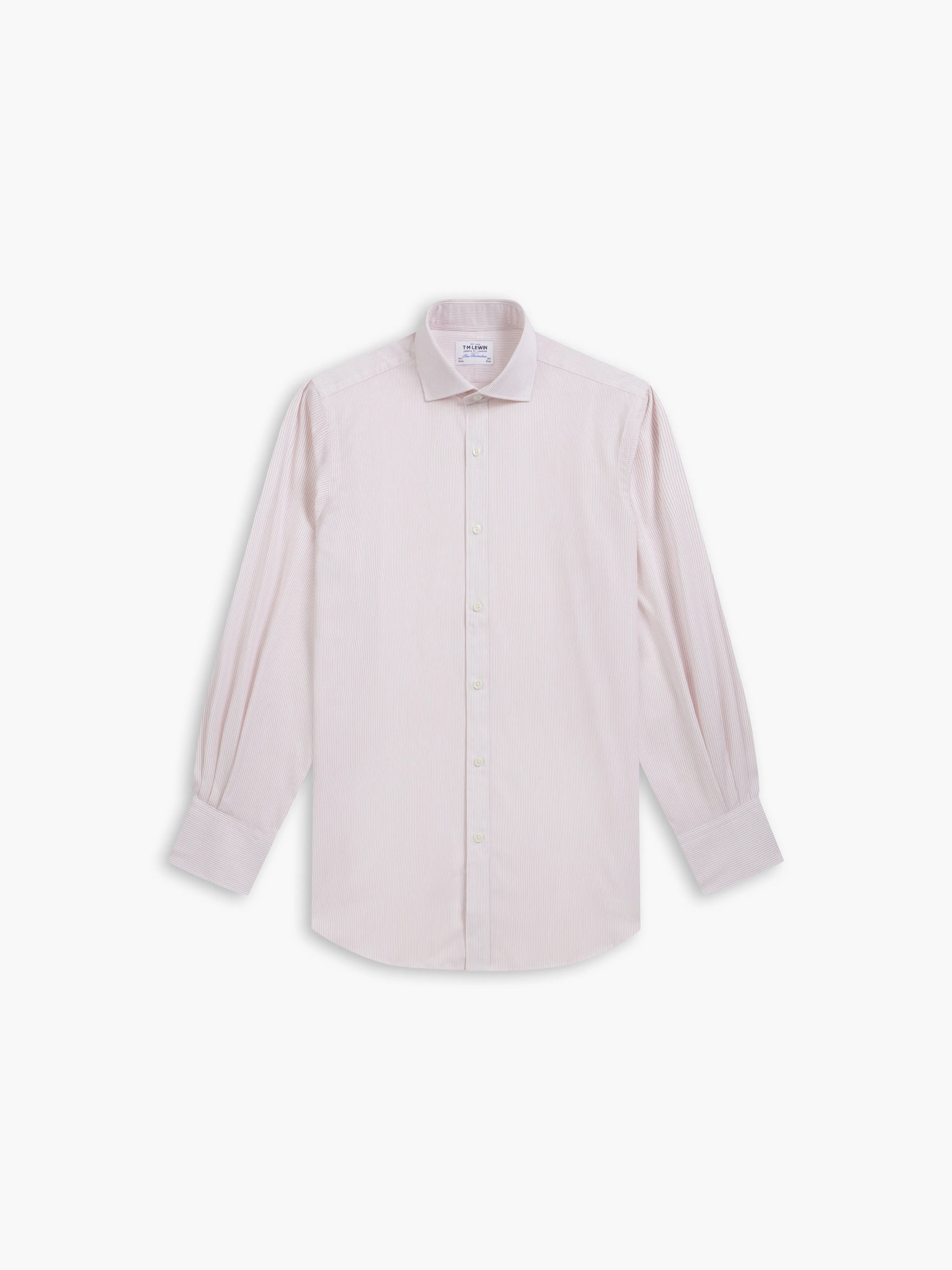 Pink Dash Pinstripe Plain Weave Fitted Single Cuff Cutaway Collar Shirt