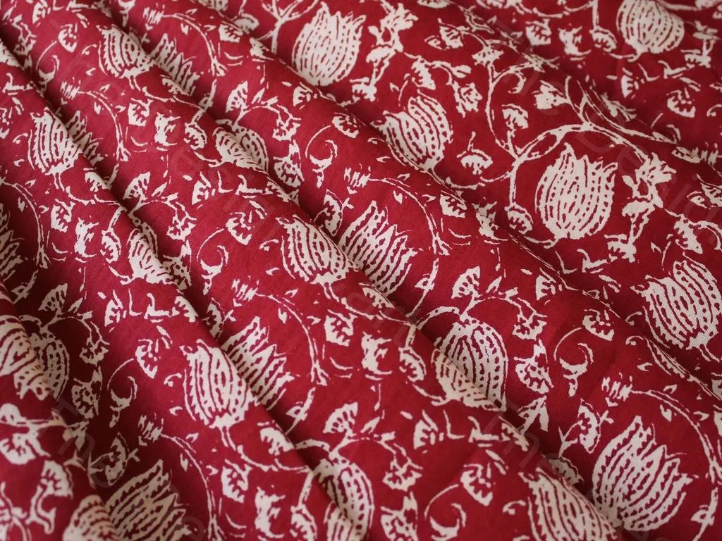 Red Lotus Design Pure Cotton Fabric