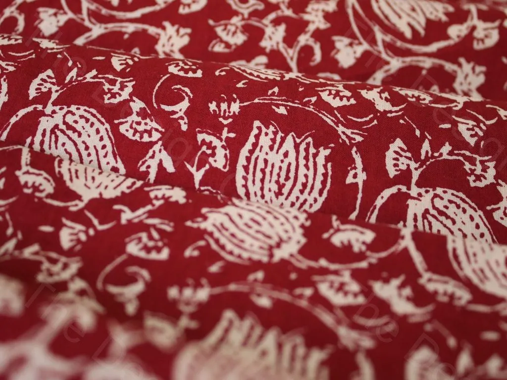 Red Lotus Design Pure Cotton Fabric