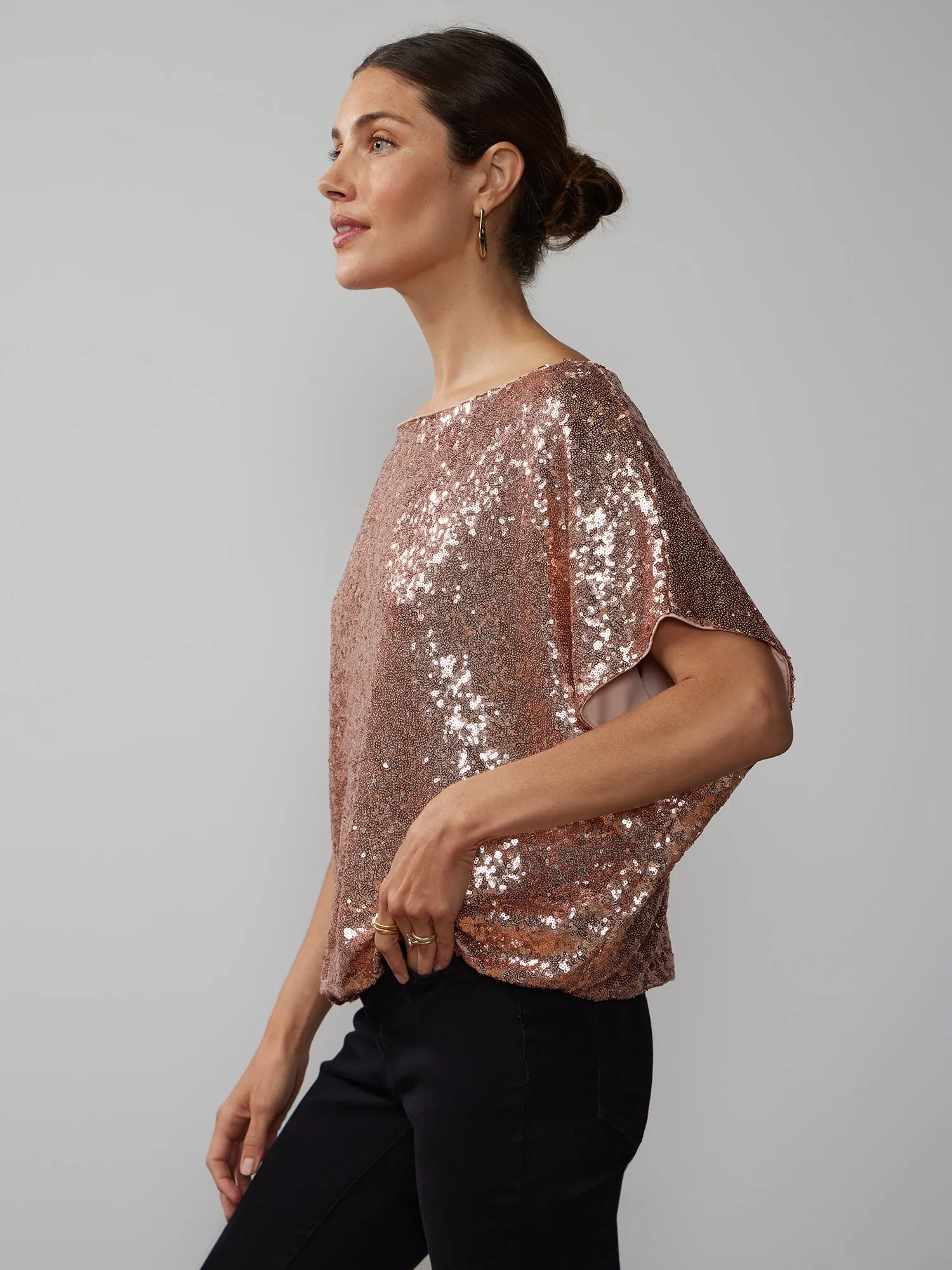 Short Sleeve One Shoulder Sequin Top
