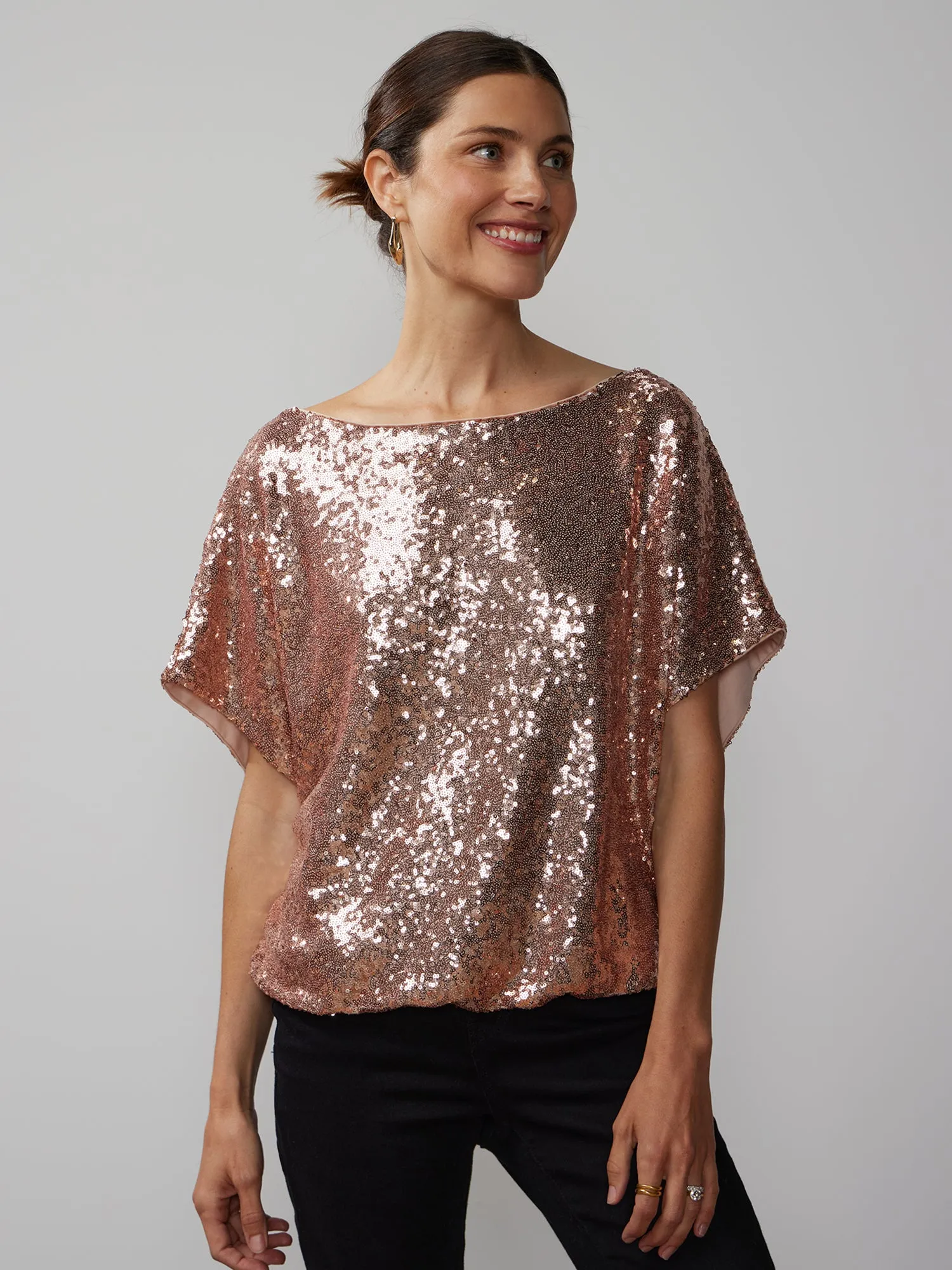 Short Sleeve One Shoulder Sequin Top
