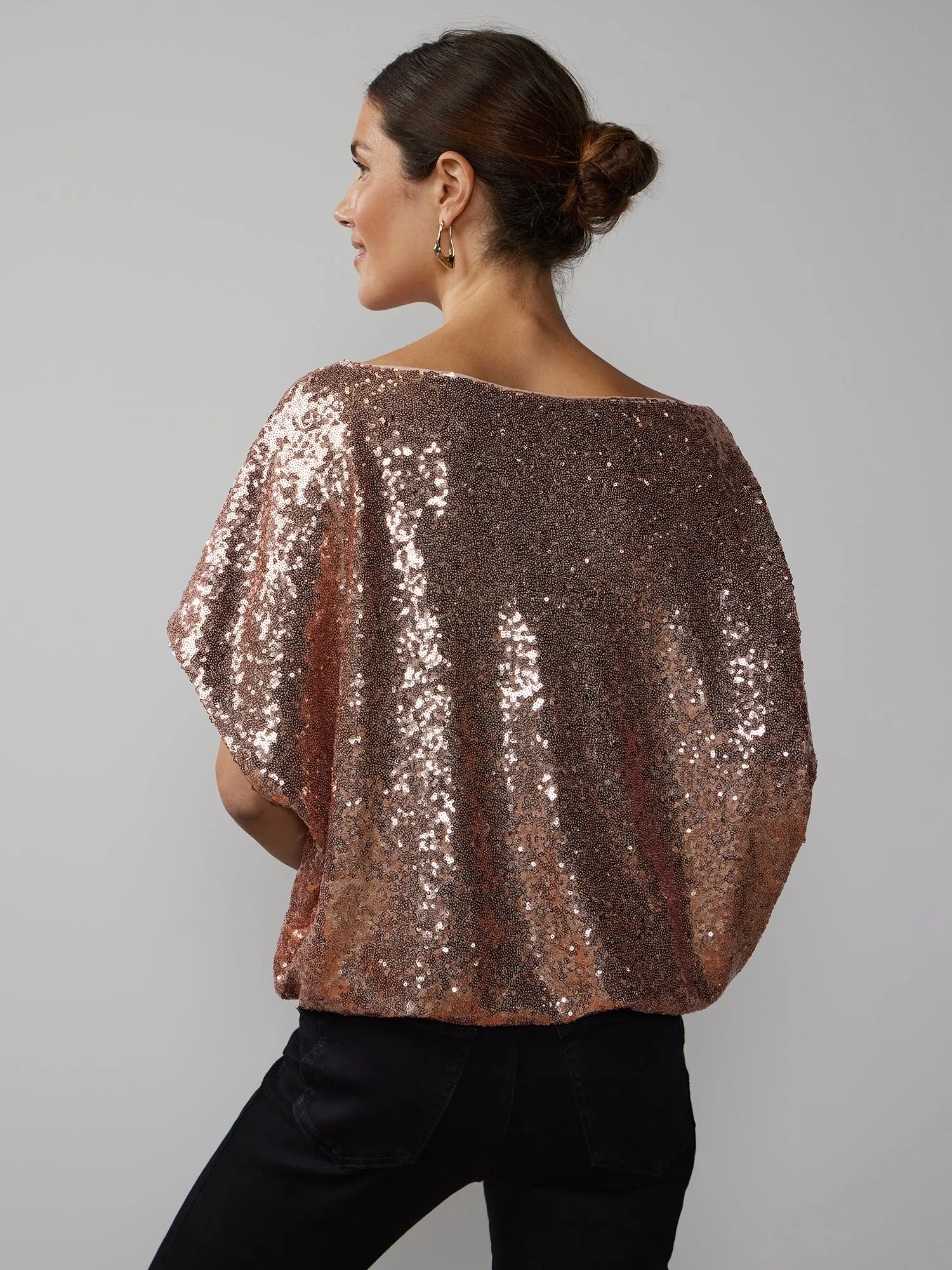 Short Sleeve One Shoulder Sequin Top