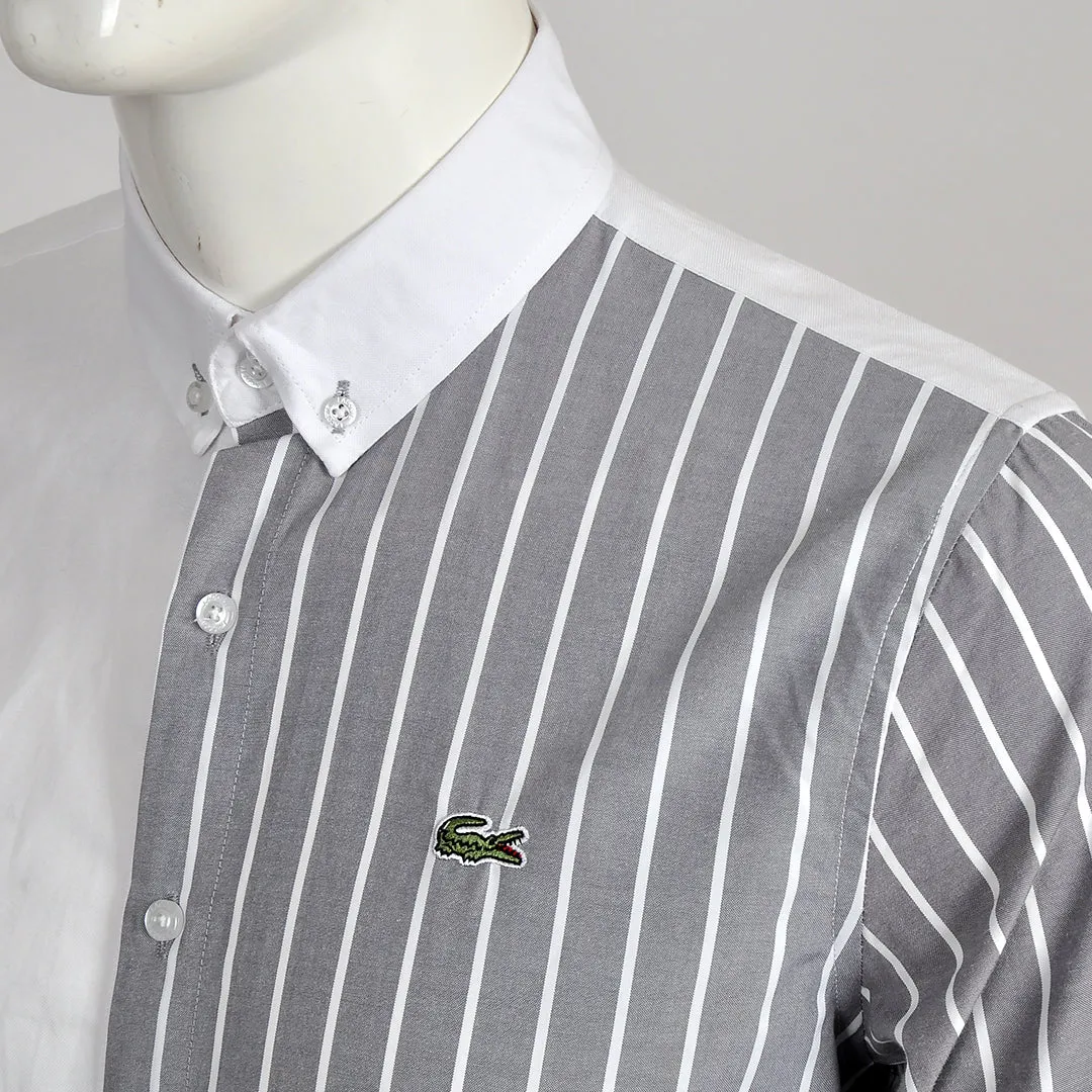 Side Stripe Panel Button Down Shirt- Grey White