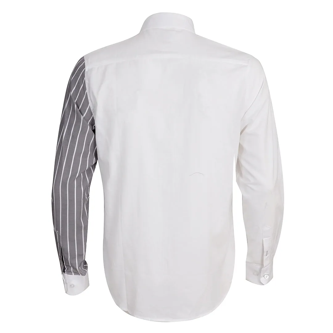 Side Stripe Panel Button Down Shirt- Grey White