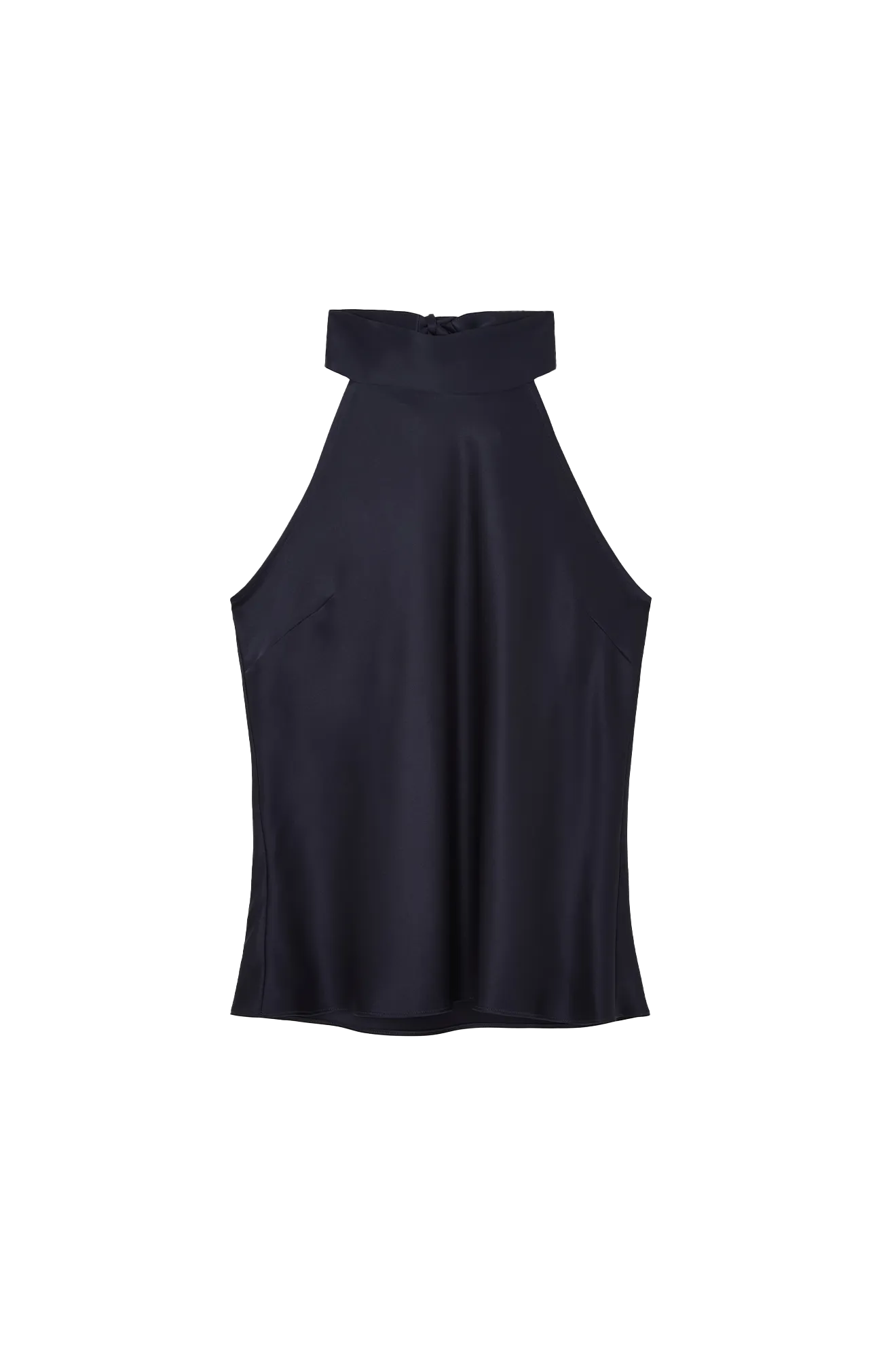 Sleeveless Top with Bow Halterneck in Silk Satin