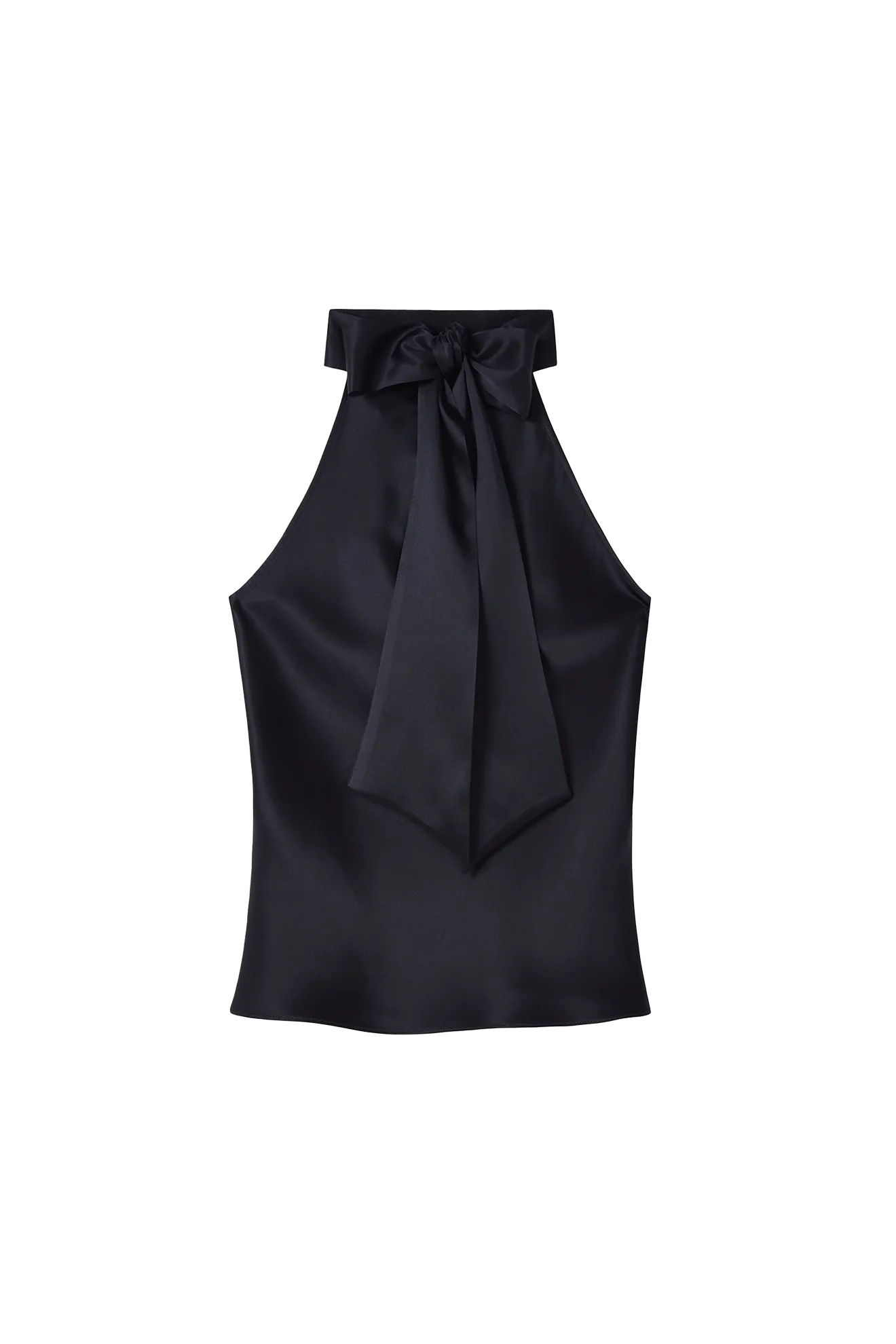 Sleeveless Top with Bow Halterneck in Silk Satin