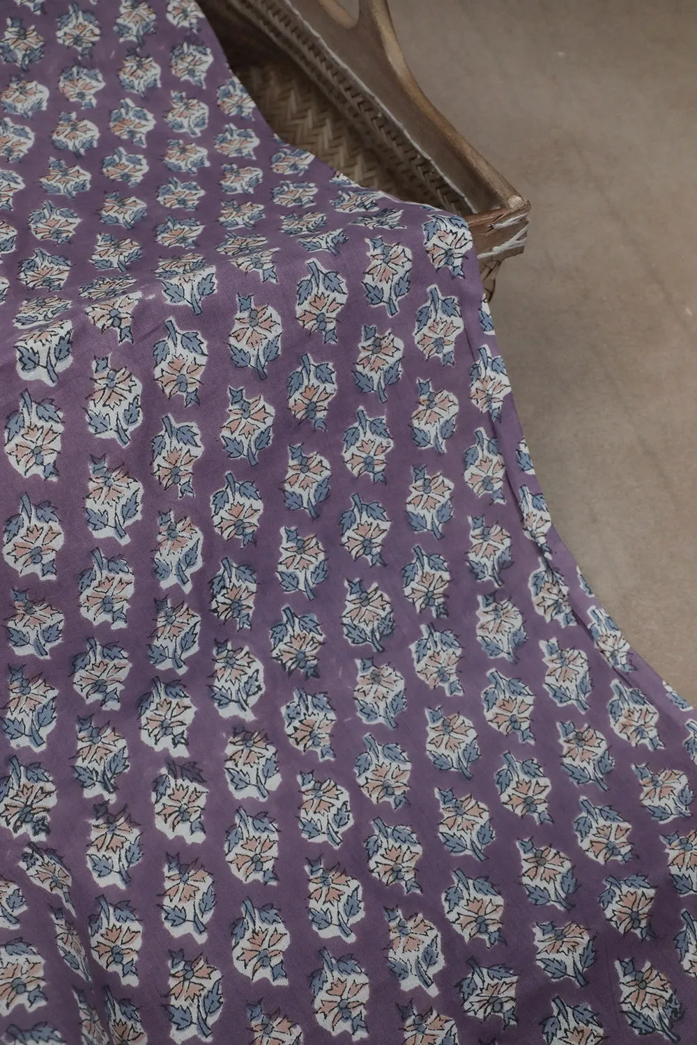 Tiny Butta's on Purple Sanganeri Cotton Fabric - 1.7m