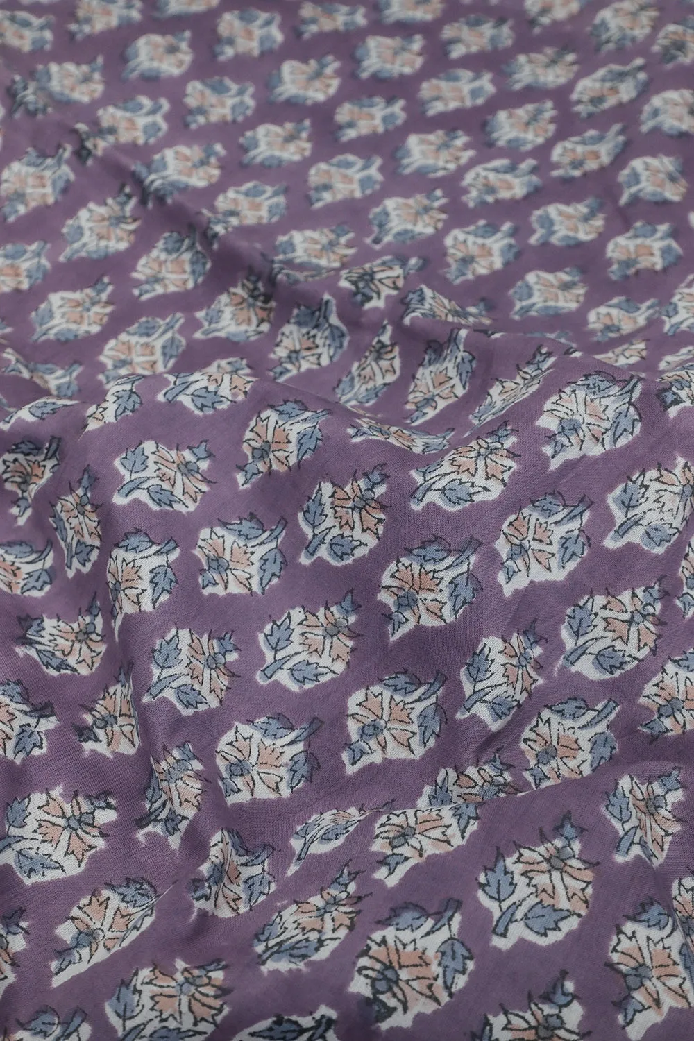 Tiny Butta's on Purple Sanganeri Cotton Fabric - 1.7m