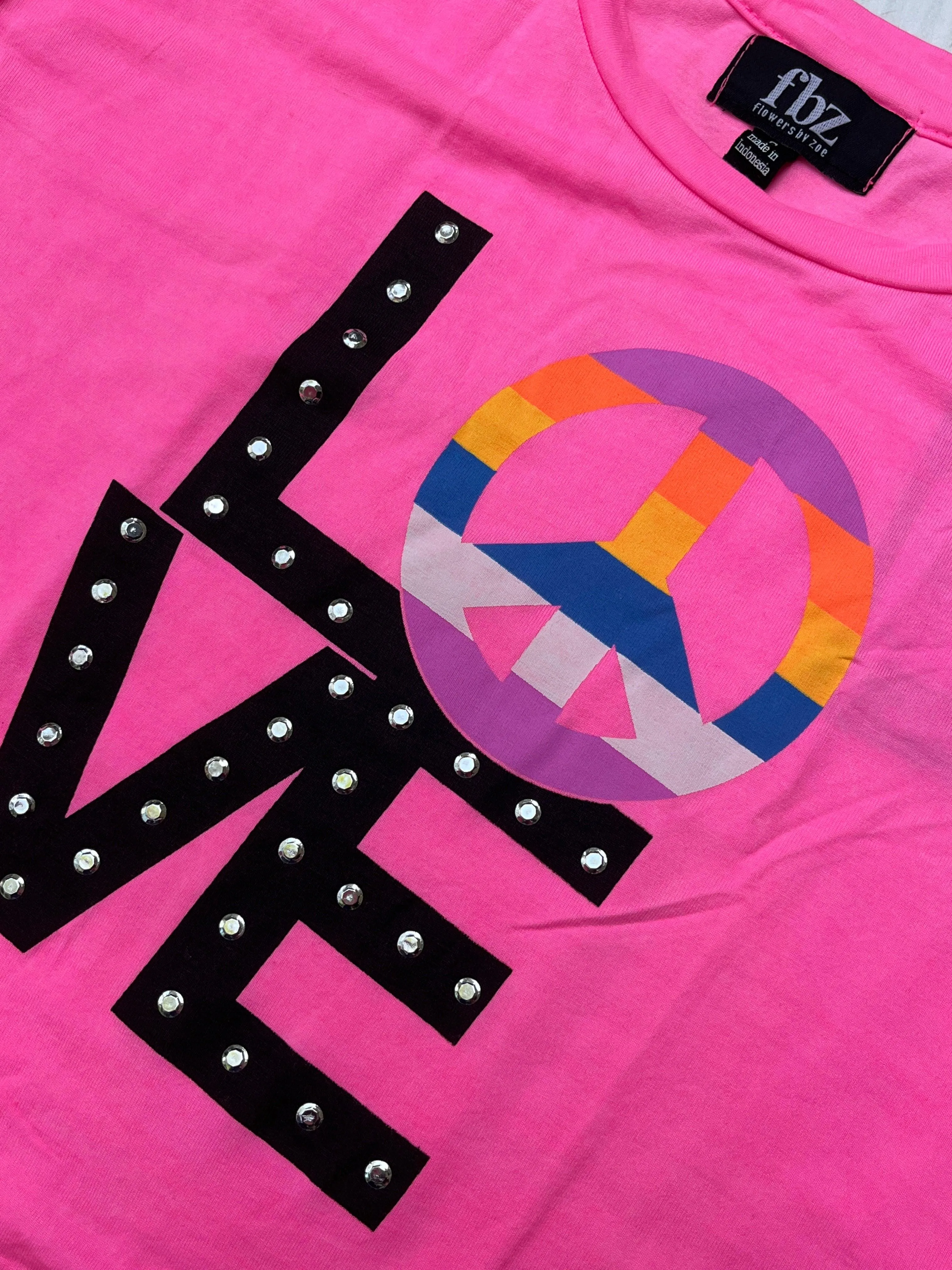 Tween Tops | Tee: LOVE- Neon Pink | Flowers by Zoe