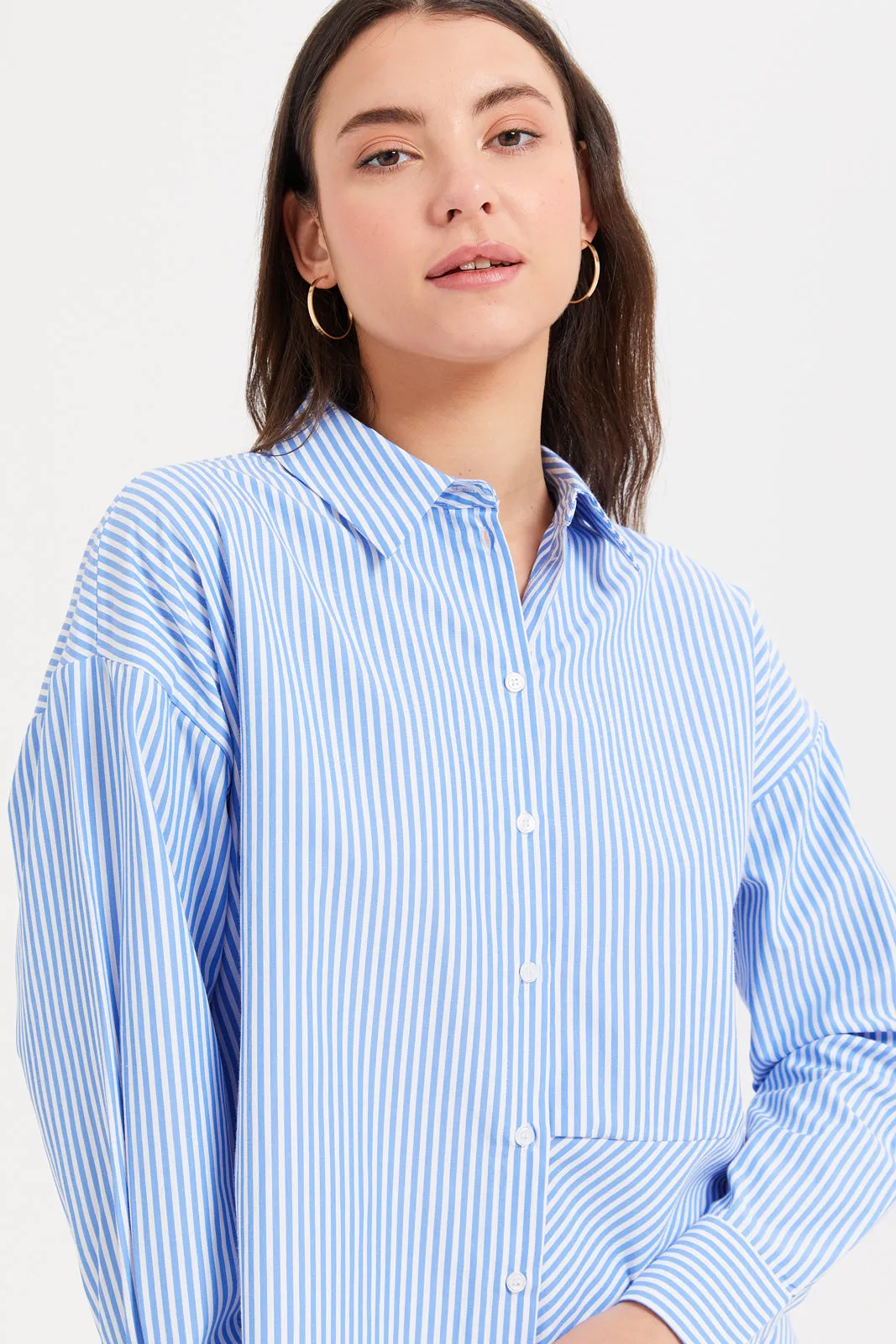 Women Blue Oversize Striped Shirt